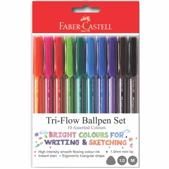 Faber Castell Pen Ballpoint Tri-Flow Pkt-10