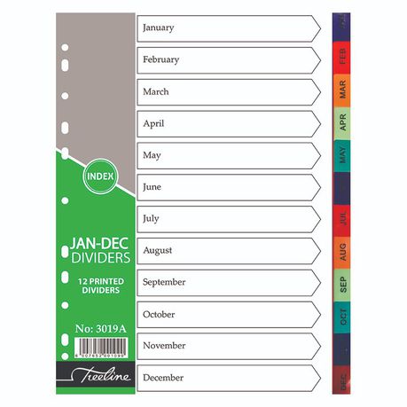 A4 FILE DIVIDERS JAN - DEC PVC TREELINE