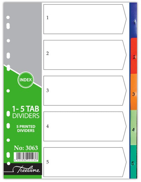 A4 FILE DIVIDER 1-5 PVC NUMBERED TREELINE