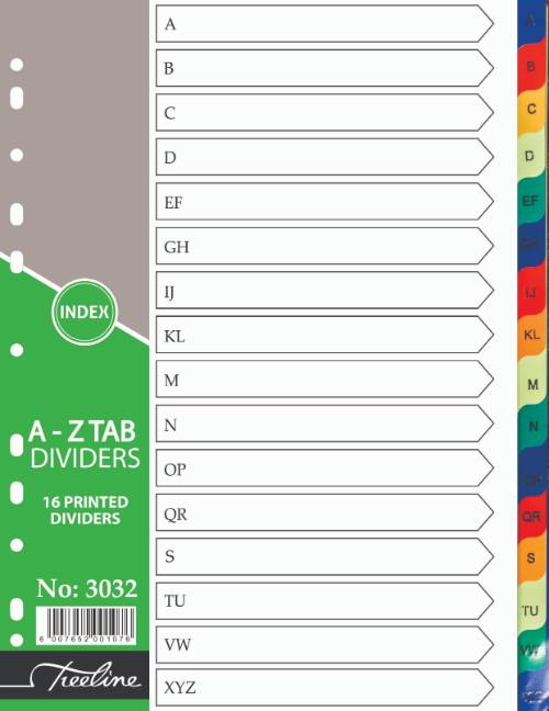A4 FILE DIVIDER TREELINE A-Z(16 TAB PVC)
