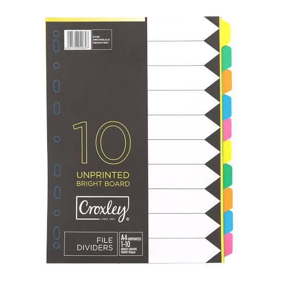 Croxley 1-10 unprinted board dividers JD1480