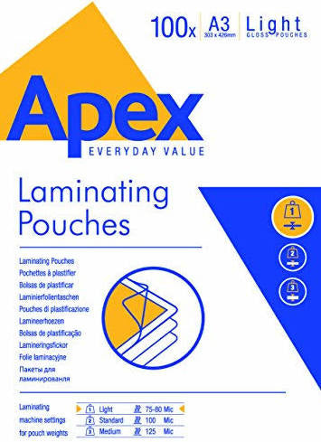 Laminating pouches A3 apex 75 mic
